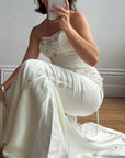 Vintage 90s Couture Satin Lace Up Fishtail Wedding Dress