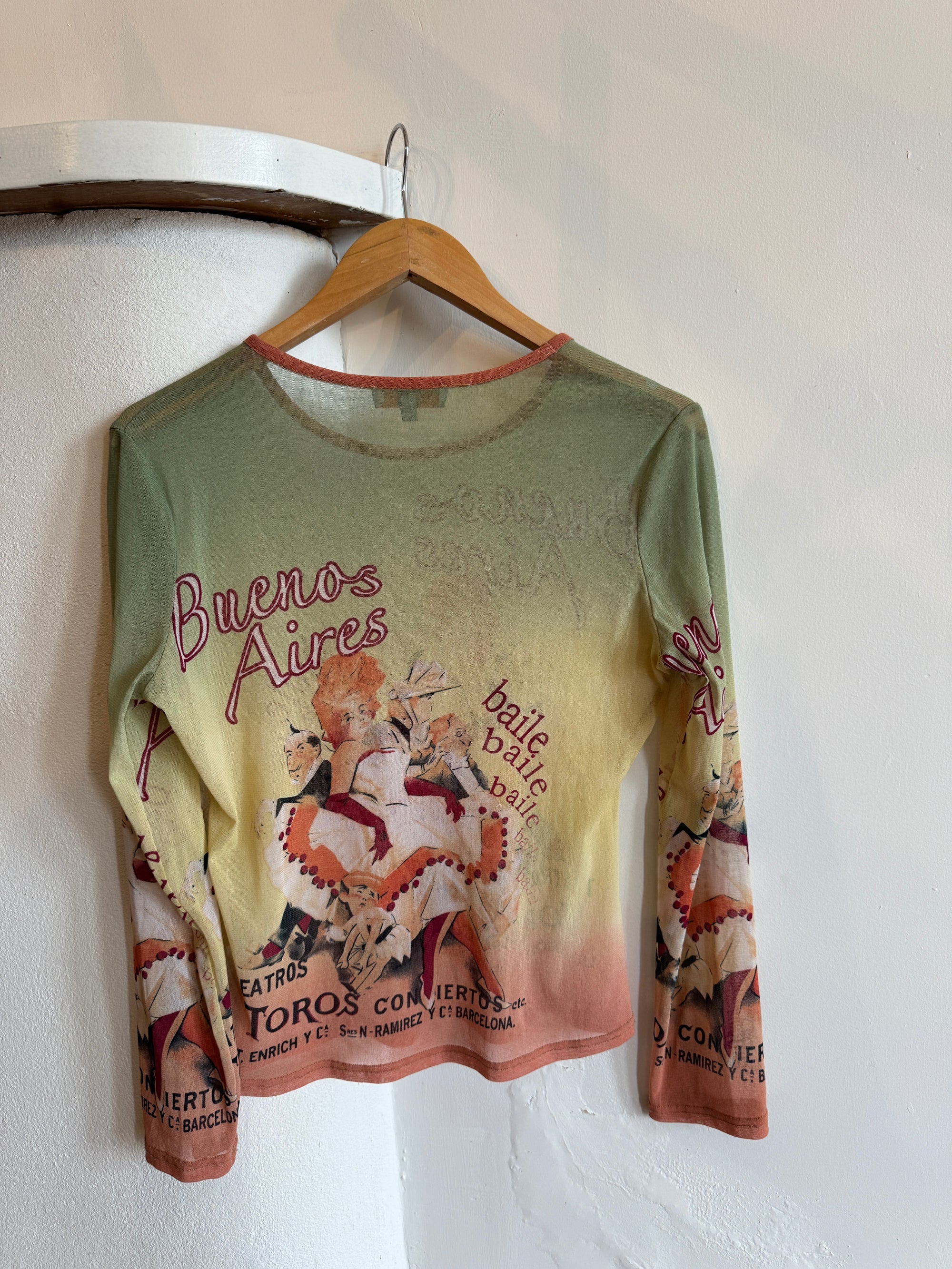Vintage Y2K Buenos Aires Mesh Graphic Top