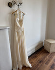 Vintage 90s High Front Lace Midi Dress with Pure Silk Train