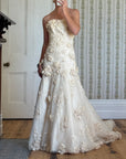 Vintage 90s Haute Couture 3D Floral Strapless Wedding Gown