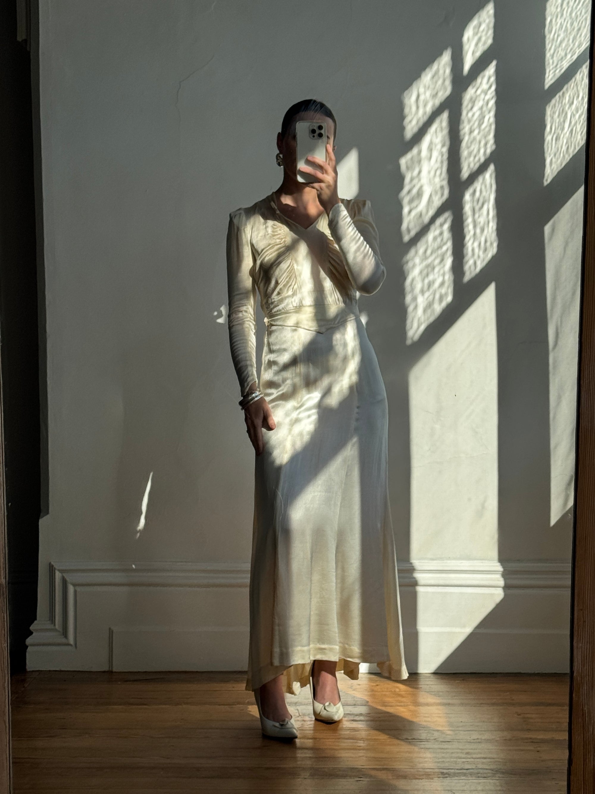 Vintage 40s Liquid Satin Classic Bridal Midi With Bows