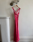 Vintage 90s Pure Silk Bias Cut Slip Dress With Rhinestones Hot Pink