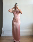 Vintage 90s Dusty Rose Satin High Neck Dress