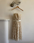 Vintage 70s Victor Costa 3D Lace Column Dress Creme