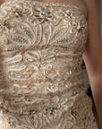 Vintage 90s Crochet Ribbon Embroidered Strapless Mini