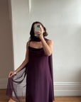 Vintage 90s Aubergine Cowl Neck Dress With Scarf