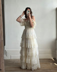 Vintage 70s Tiered Lace Wedding Dress With Bows