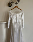 Vintage 50s Liquid Satin Scoop Applique Wedding Gown