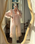 Vintage Pink Pleated Frill Tie Peignoir Cape