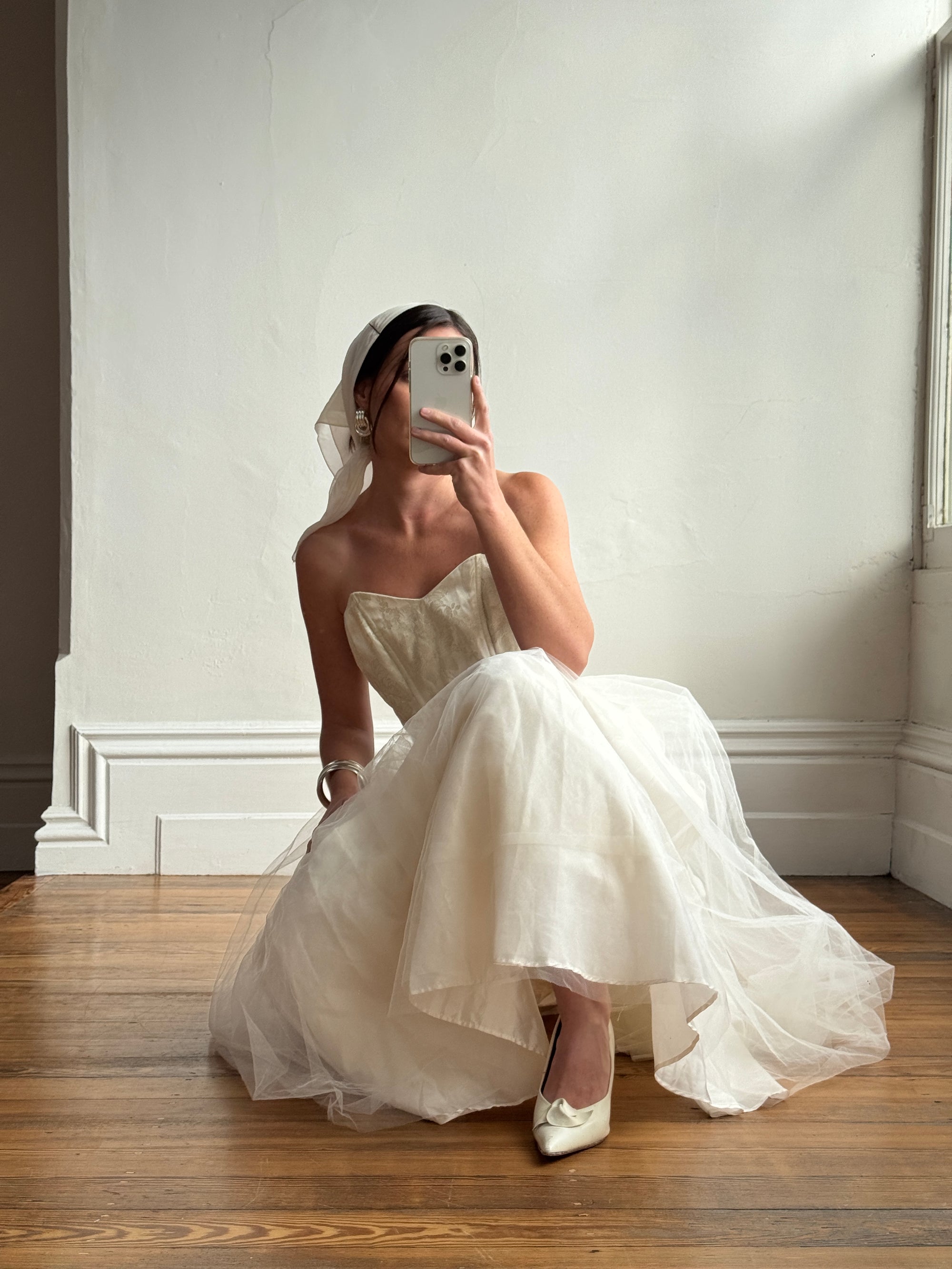Vintage 50s Gold Brocade and Tulle Wedding Gown