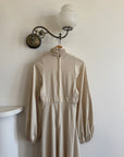 Vintage 70s Jersey High Neck Maxi Dress Creme