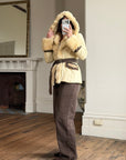 Vintage Y2K Italian Leather and Fur Belted Jacket with Hood