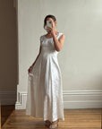 Vintage 50s Satin Jacquard Scalloped Bridal Dress