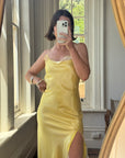 Vintage 90s Organza Yellow Ruffle Prom Slip Dress