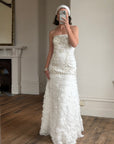 Vintage 90s Strapless Embellished Ruffled Wedding Gown