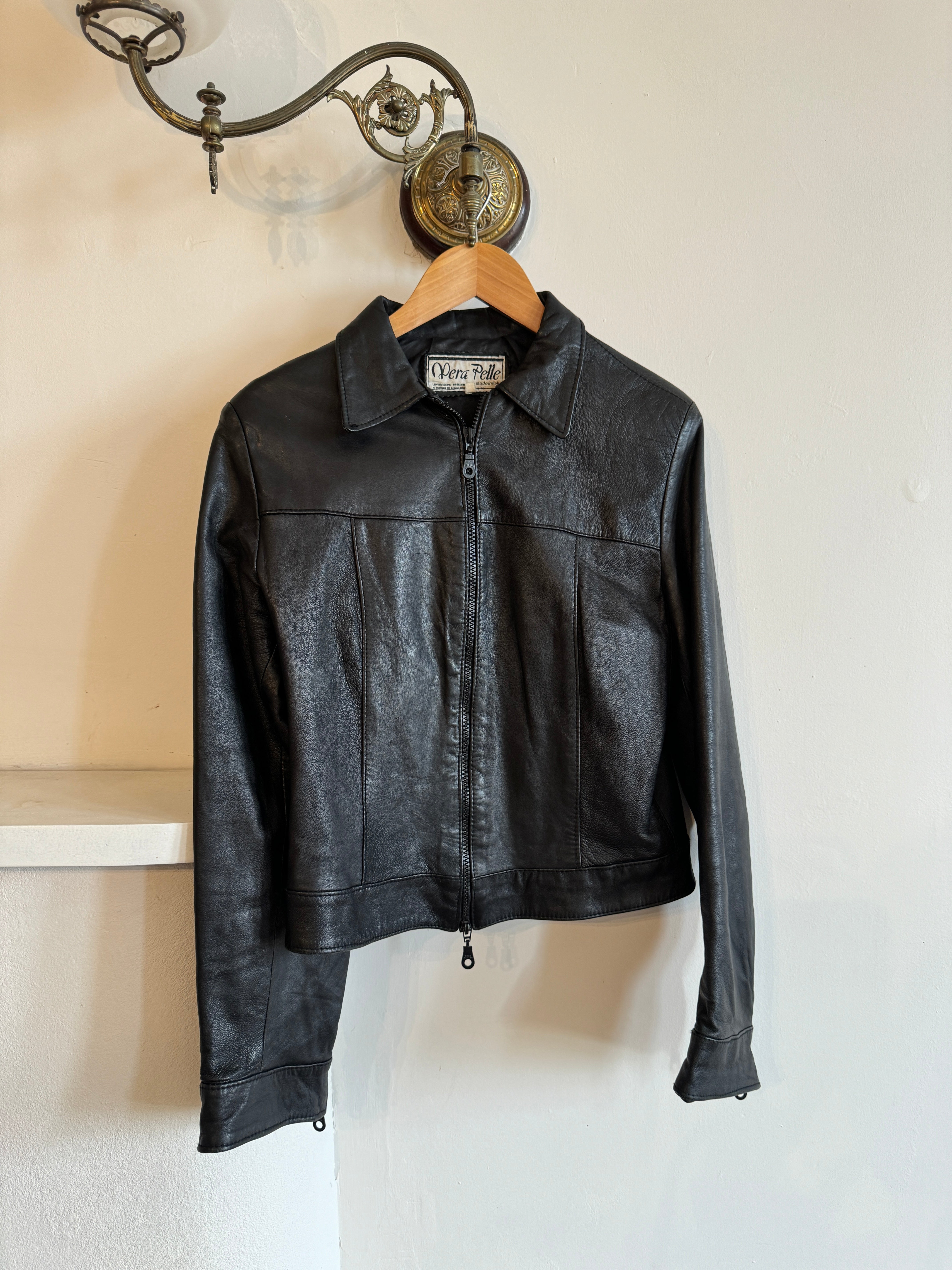 Vintage 90s Zip Front Leather Jacket Black