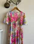 Vintage 70s Pink Floral Slip and Wrap Dress Set