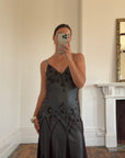 Vintage 90s Indigo Pure Silk Beaded Dress