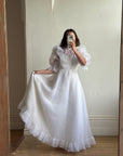 Vintage 80s Ruffled Sheer Organza Wedding Dress