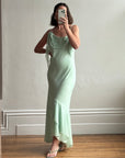 Vintage Y2K Asymmetric Chiffon Ruffle Dress Mint Green