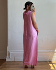 Vintage 80s Boat Neck Crinkle Dress Hot Pink