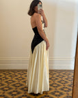 Vintage 90s Navy and Creme Satin Floral Gown