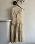 Vintage 50s Flocked Nylon Organza Drop Waist Dress Creme Brulee