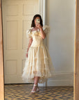 Vintage Drop Waist Frou Frou Wedding Dress Creme