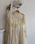 Vintage 70s Prairie Lace Wedding Gown with Beaded Basque Waist Belt