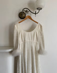 Vintage 90s Italian Velvet Long Sleeve Feather Wedding Gown