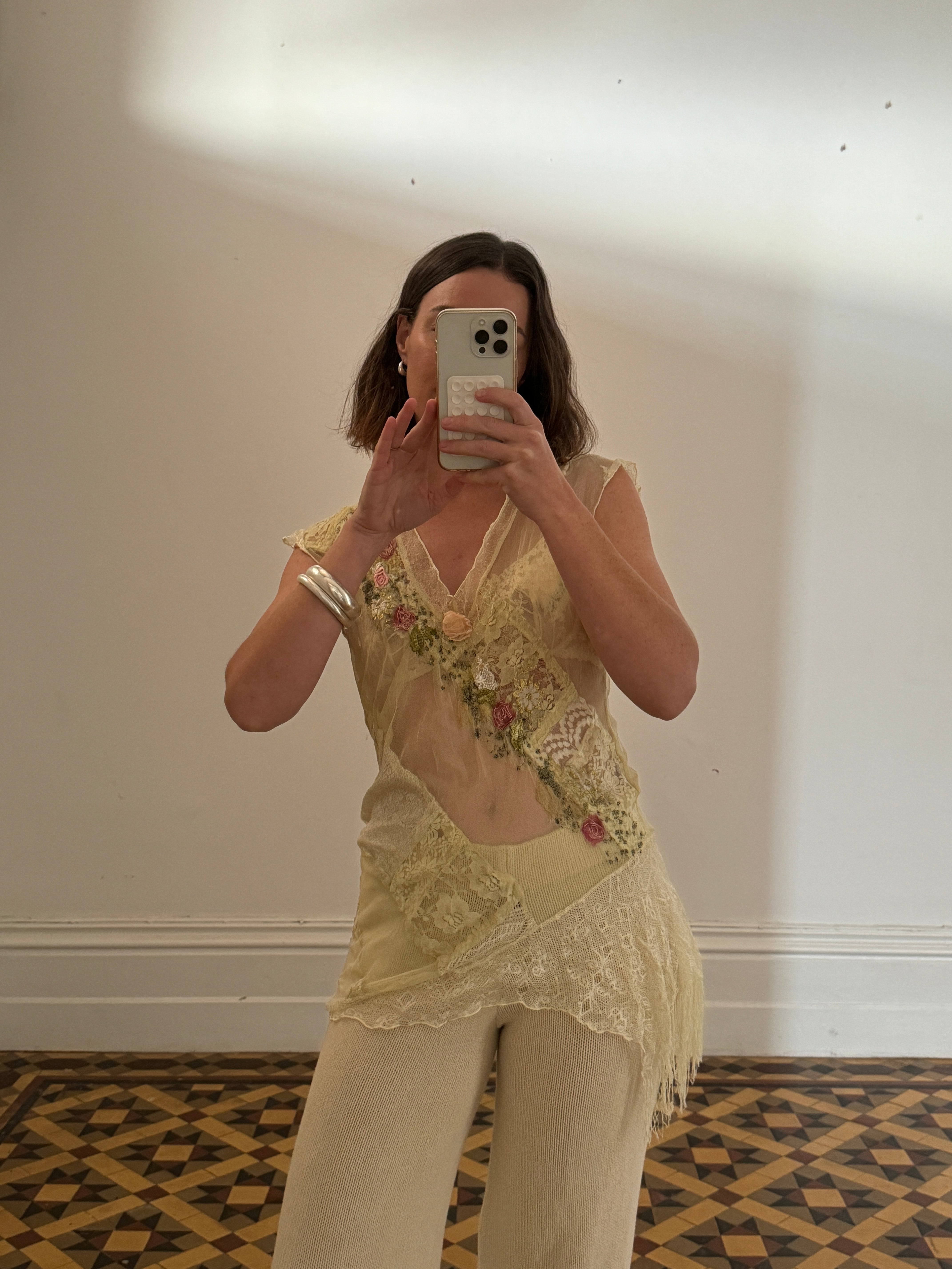 Vintage Sheer Lace Floral Fairy Top Buttercream