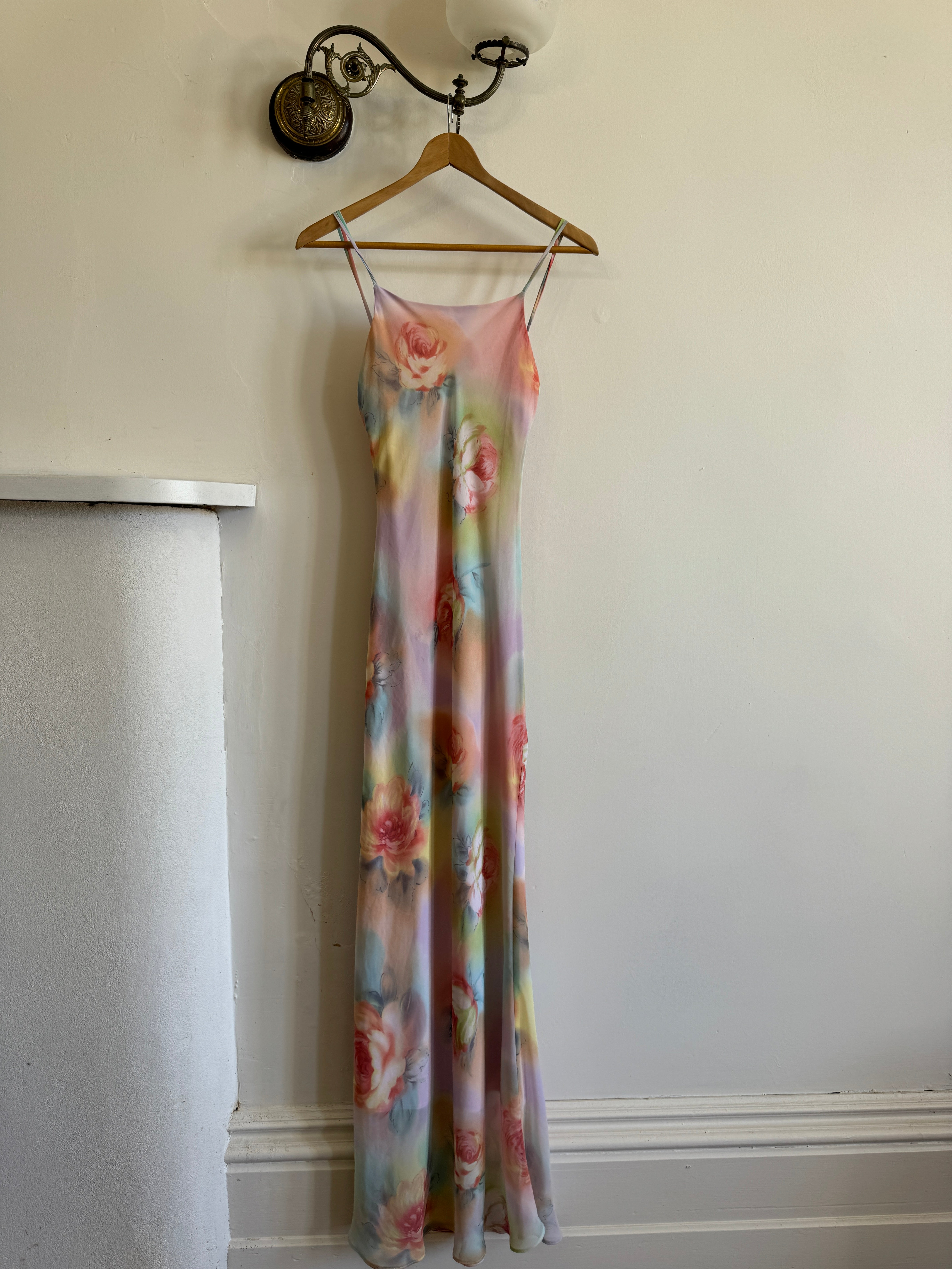 Vintage 90s Cloudy Floral Strappy Midi Dress