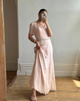 Vintage 80s Baby Pink Pure Silk Embellished Evening Gown