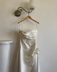Vintage Y2K Satin Drop Waist Strapless Wedding Gown