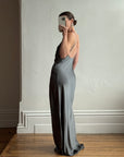 Vintage 90s Slinky Halter Bias Slip Gown Gunmetal