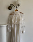 Vintage 60s Floral Lace Pleated Wedding Dress With Train