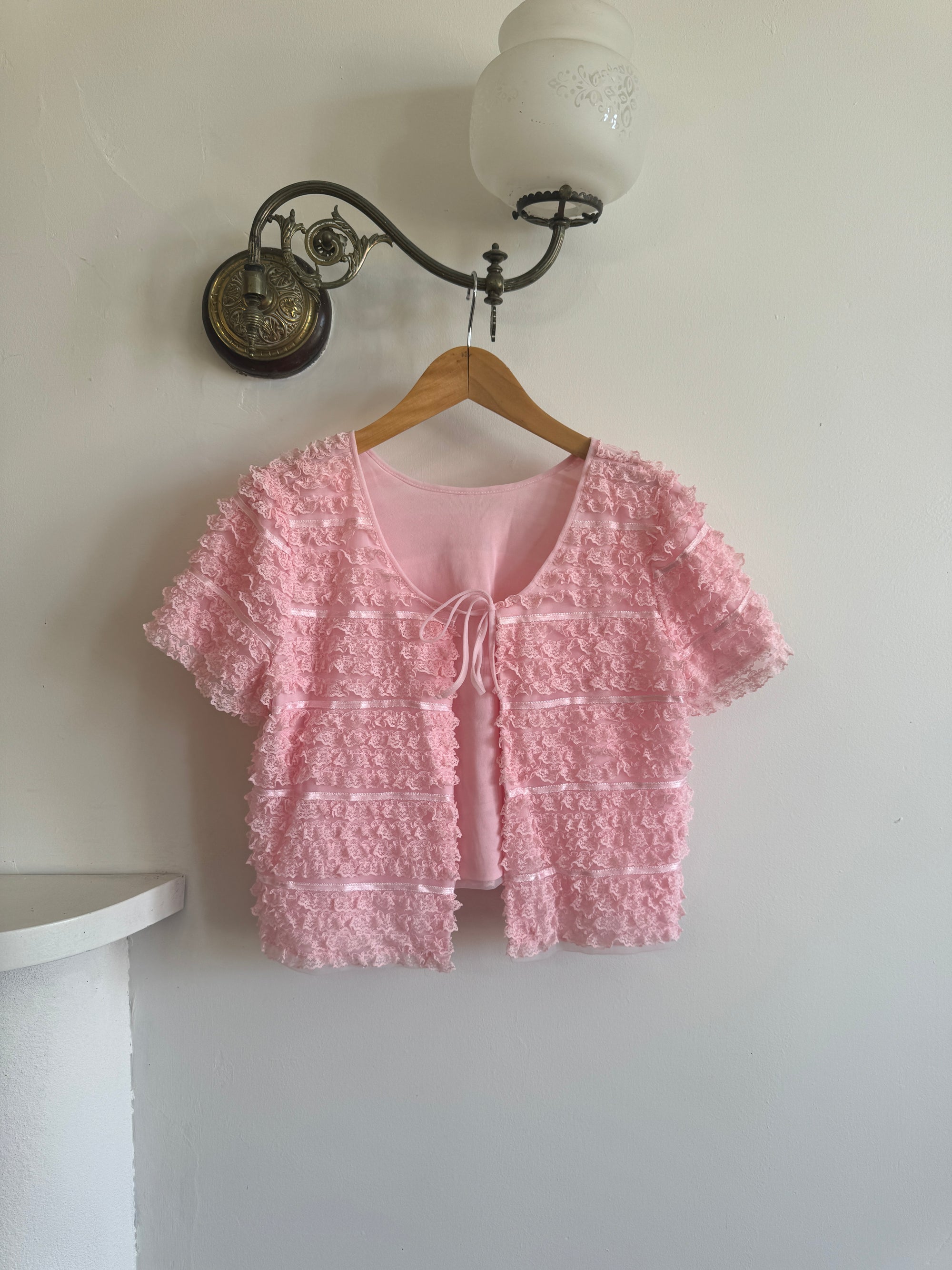 Vintage 50s Cotton Candy Pink Frilled Tie Top