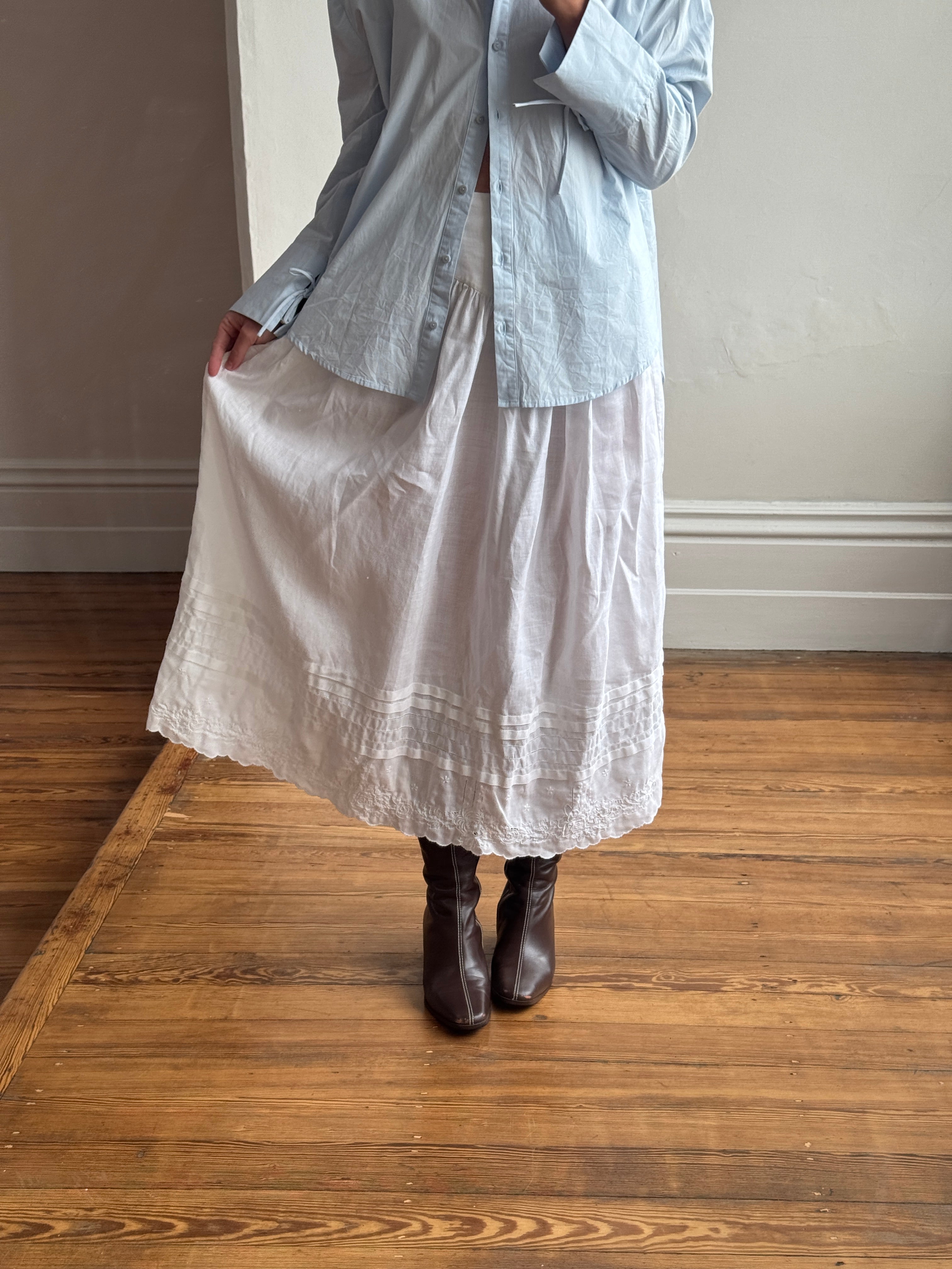 Vintage Edwardian Cotton Basque Waist Skirt