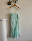 Vintage 60s Aqua Lace Midi Slip with Cream Flowers