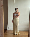 Vintage 70s Wool Crochet Beaded Mermaid Bias Skirt