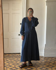 Vintage 80s Giant Collar Chambray Dress Navy