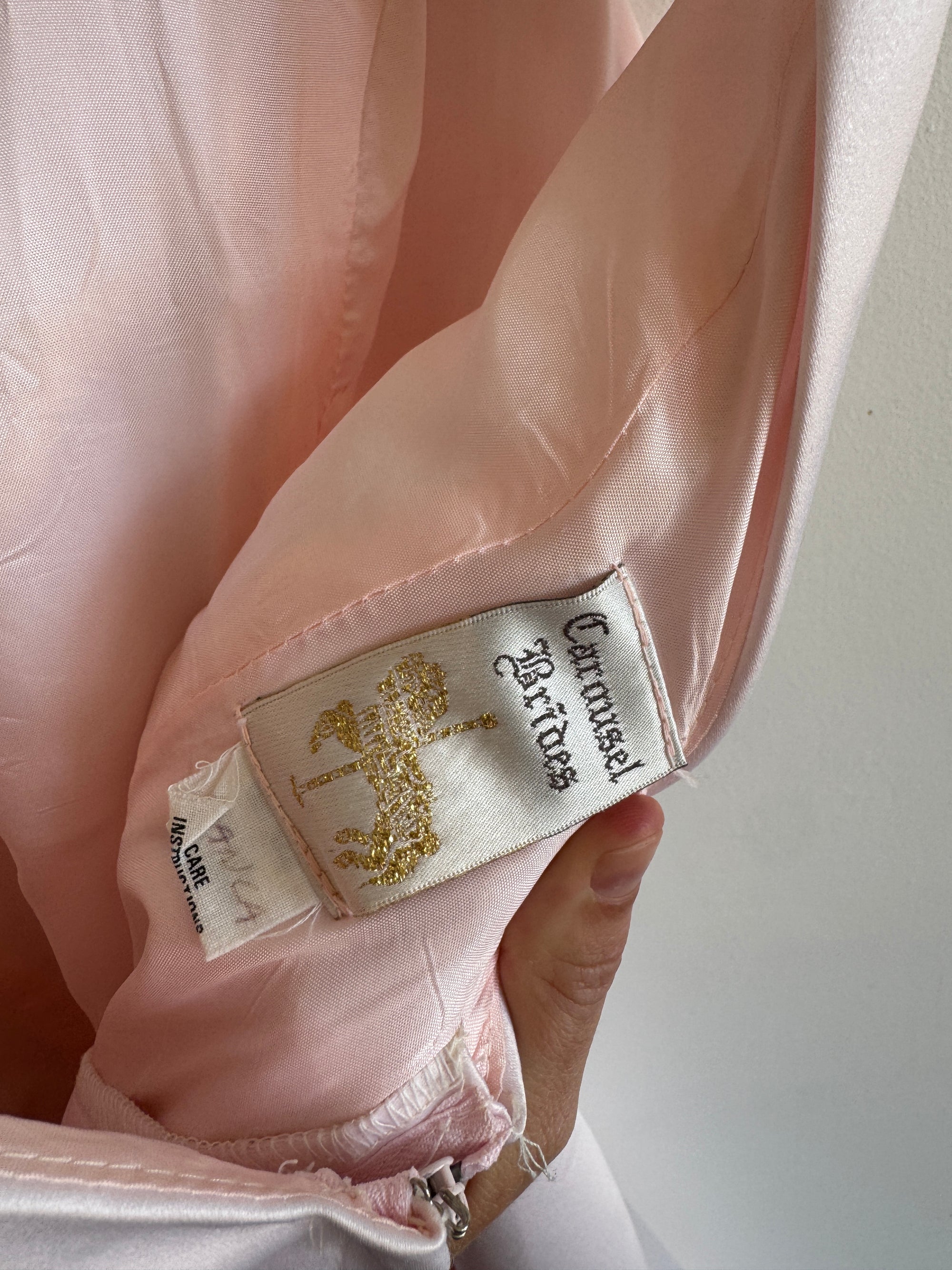 Vintage 90s Baby Pink Satin Scoop Neck Dress