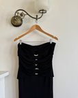 Vintage 90s Strapless Jersey Maxi Dress With Rhinestone Loops
