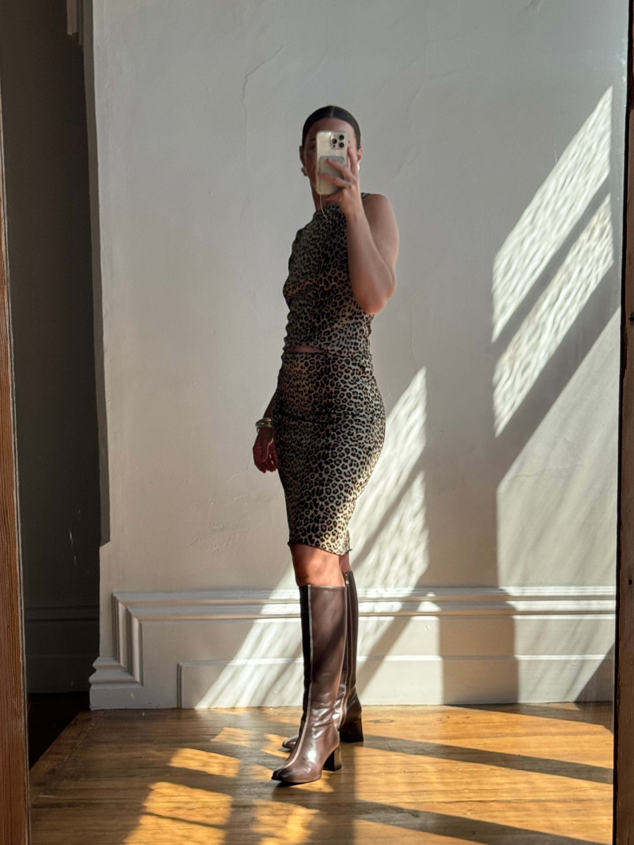 Vintage 90s Leopard Print Lettuce Hem Set