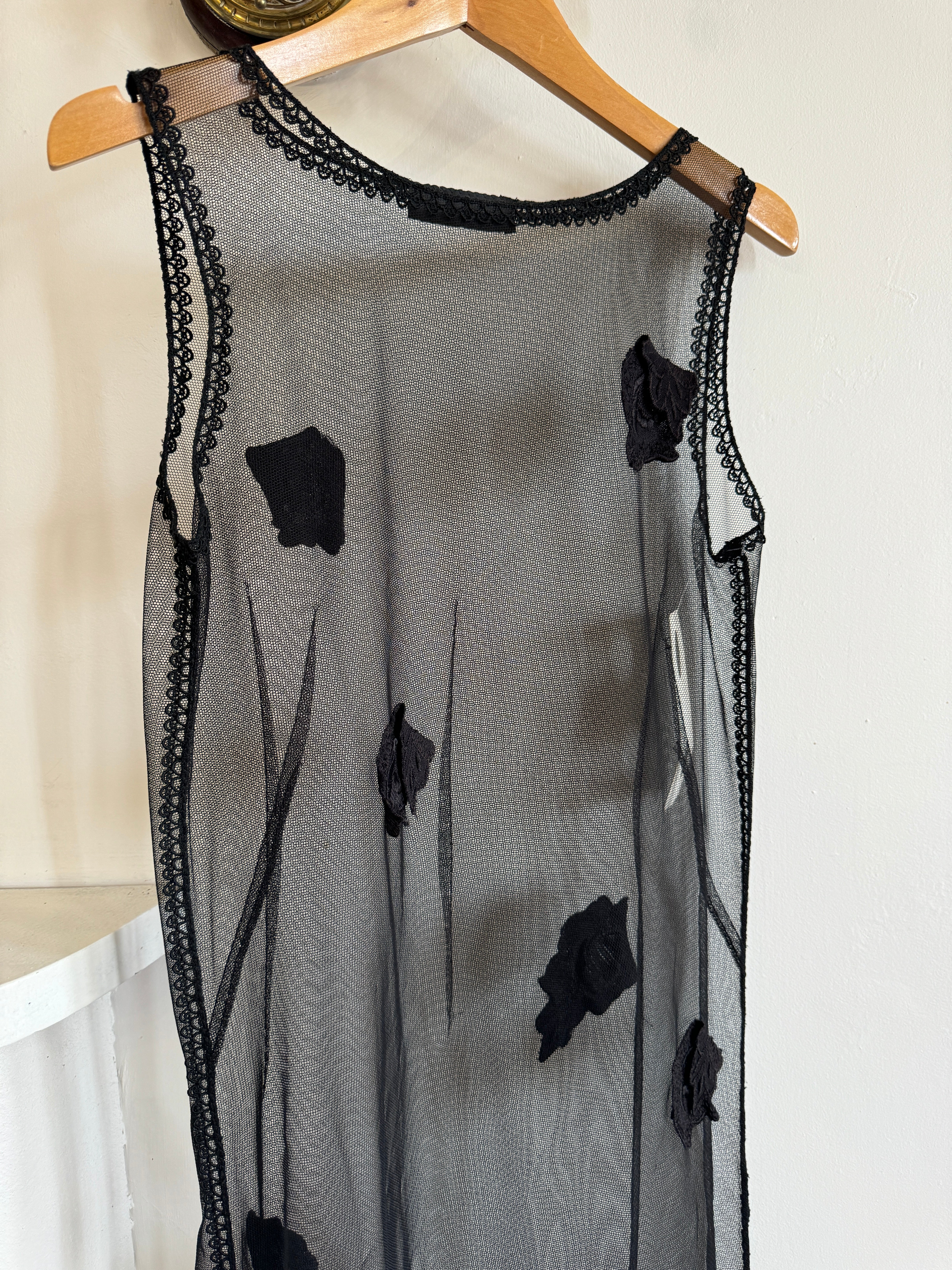 Vintage 90s Mesh Asymmetrical Tunic with Leaf Applique