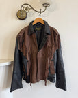 Vintage 70s Fringed Lace Up Leather Jacket Chocolate Noir