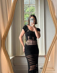 Vintage 70s Crochet Knit Cap Sleeve Midi Dress