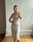Vintage 90s Pure Silk Silver Beaded Tinsel Dress Ivory