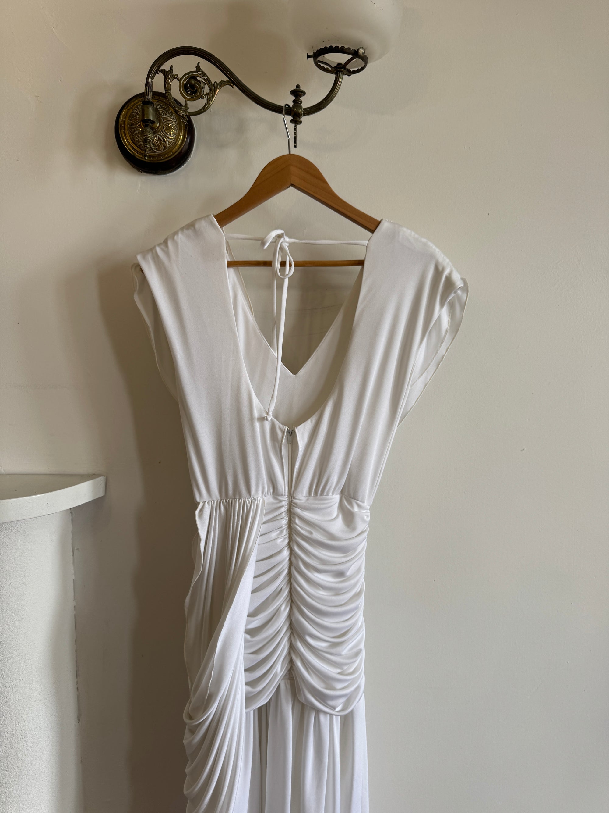 Vintage 80s Draped Jersey Australian Made Wedding Dress White