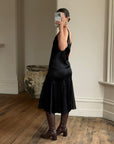 Vintage 90s Satin Drop Waist Midi Dress Noir